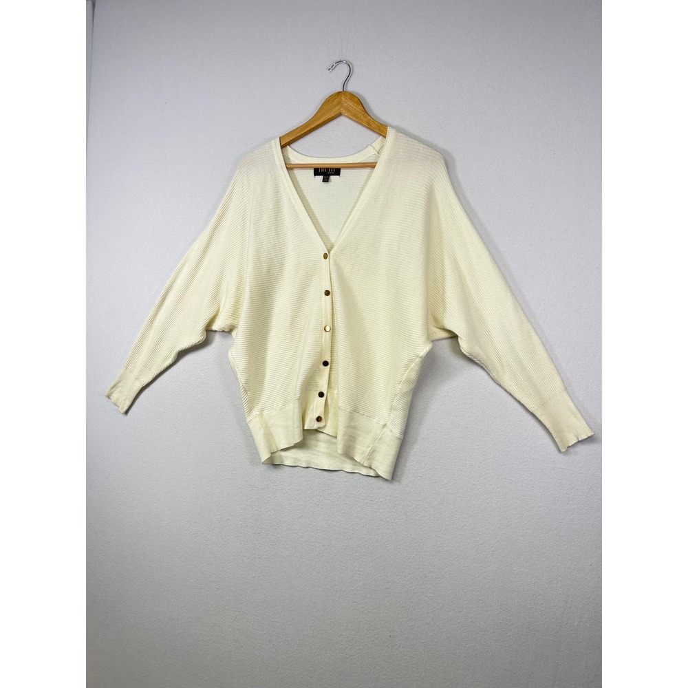Minimalist Truth by Republic Womens Medium Cream Ribbed Batwing Cardigan Sweater - Picture 9 of 9